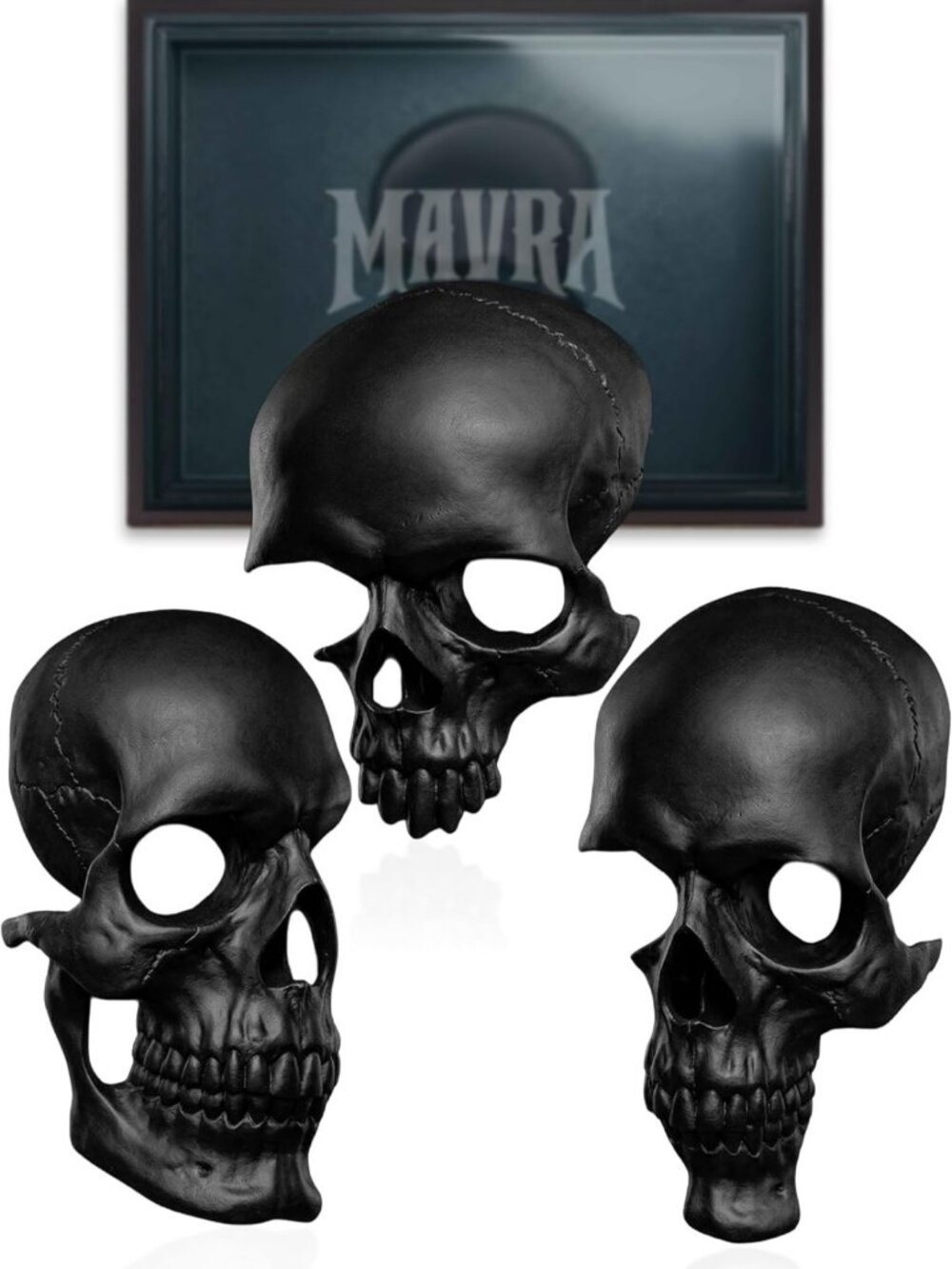 Gothic Wall Decor Set of 3 - Carved Black Skull Art for Dark Room Aesthetic
